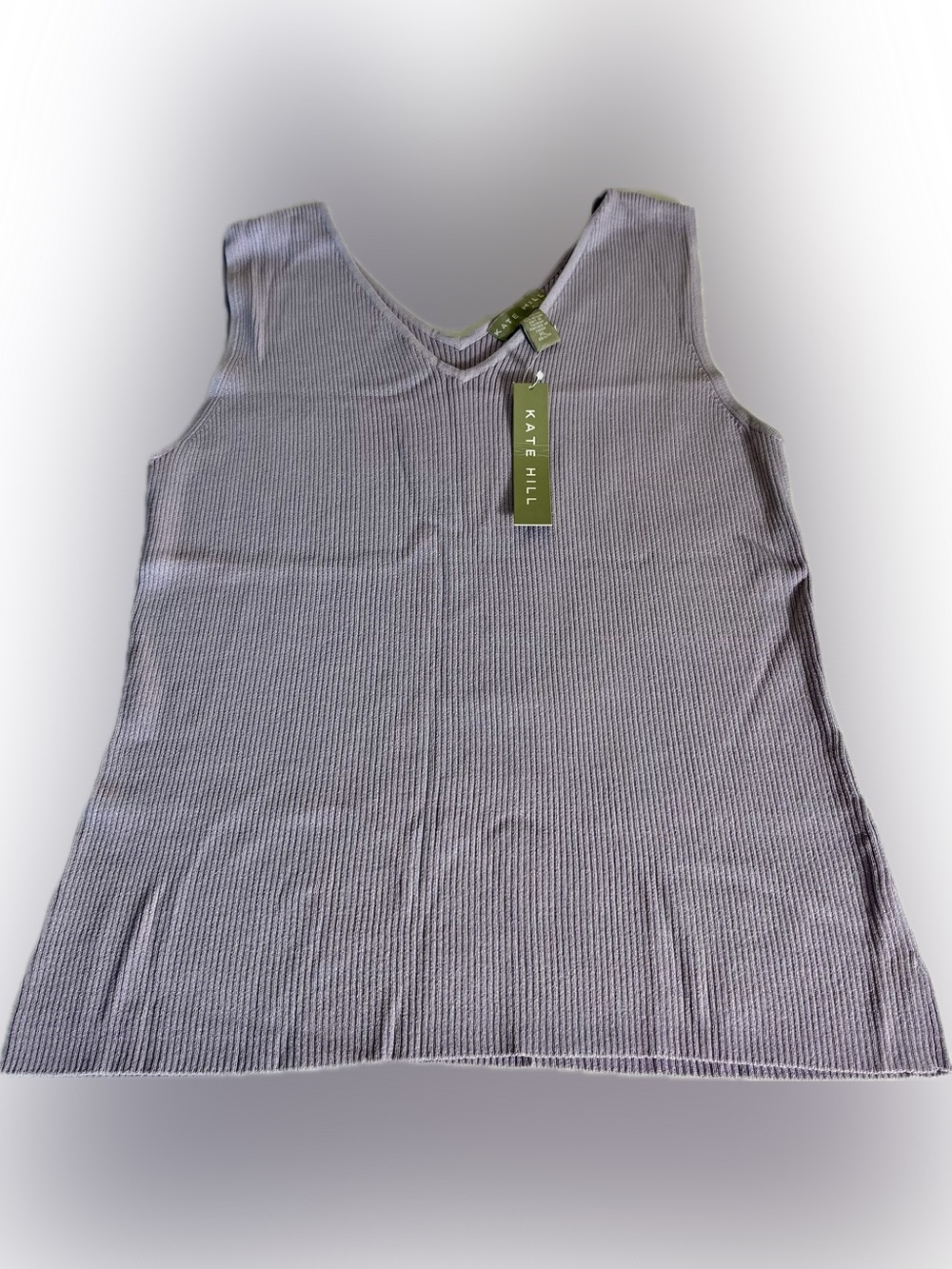 NWT Vintage Kate Hill V-Neck Back Ribbed SS Tank Top XL Purple Lavender Lilac
